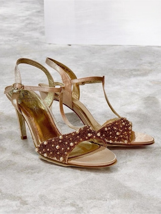Adrianna Papell Shoes - Adrianna Papell Beaded T-Strap Heels in Rose Gold